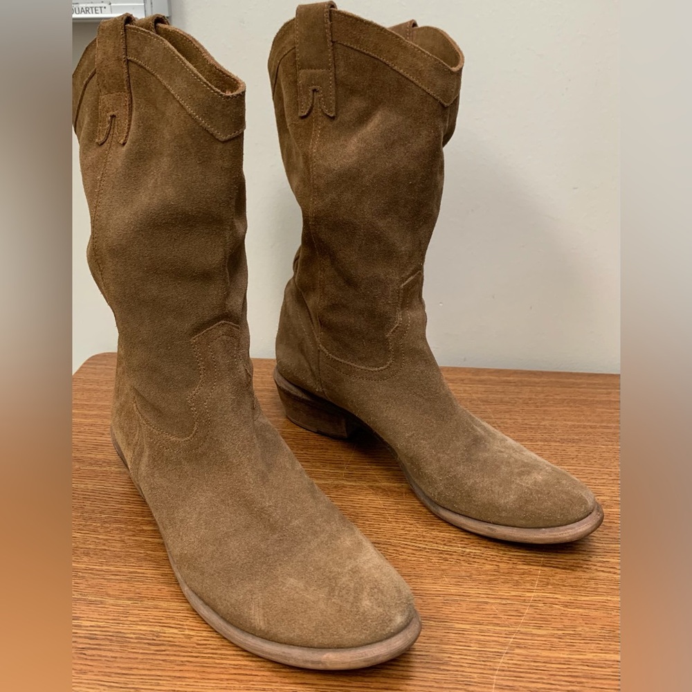 Bronx Linux brown suede pull-on  country western boots block heel size 41 or 10